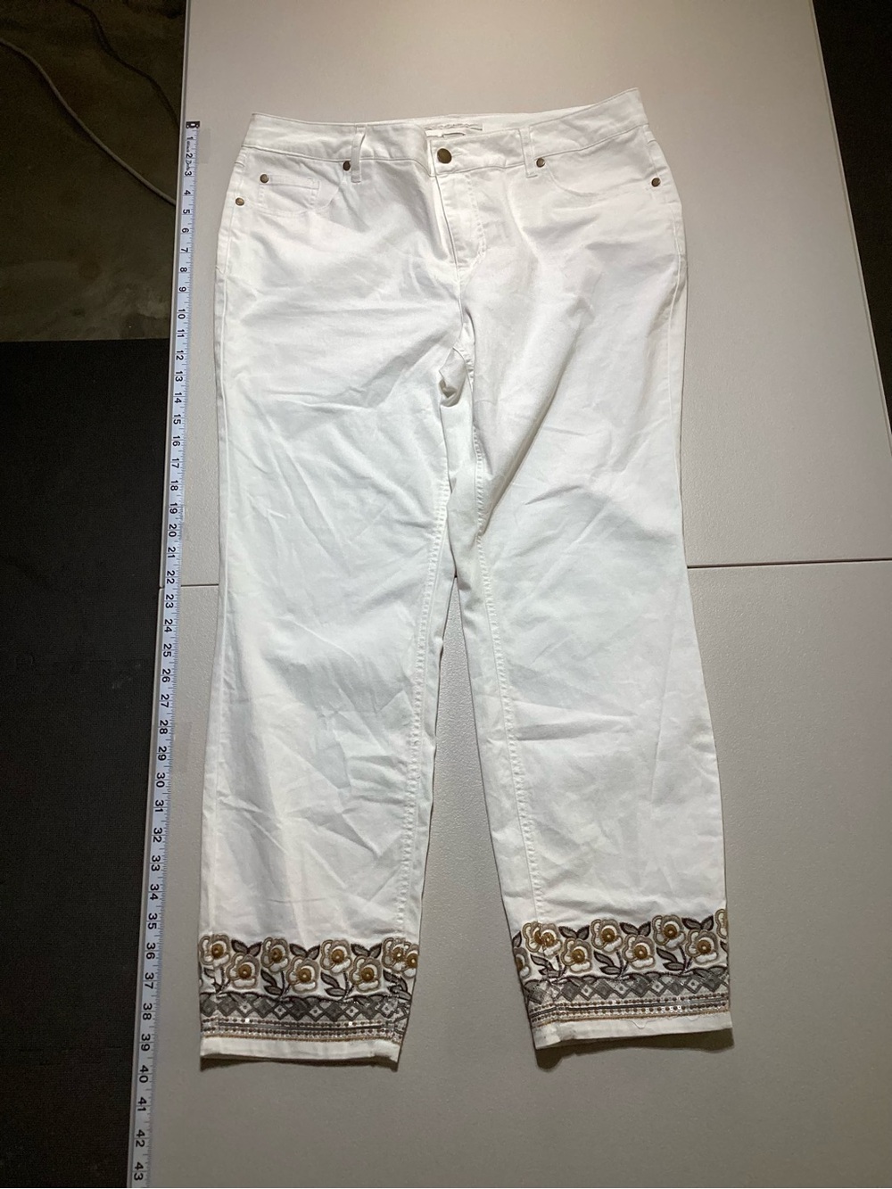 White Embroidered Hem Women’s Jeans